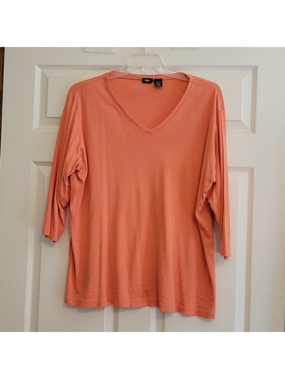 Massimo Women's Orange V-Neck 3/4 Sleeve Blouse, Size 18W/20W, 100% Cotton